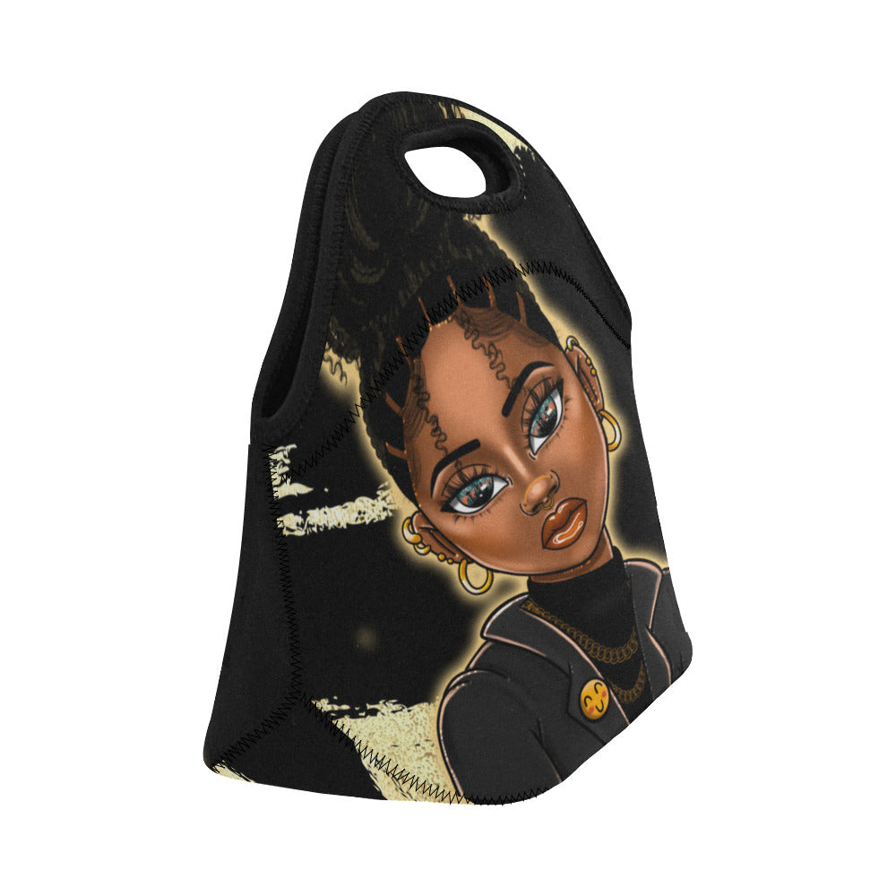 Gold and Black Girl Lunch Bag