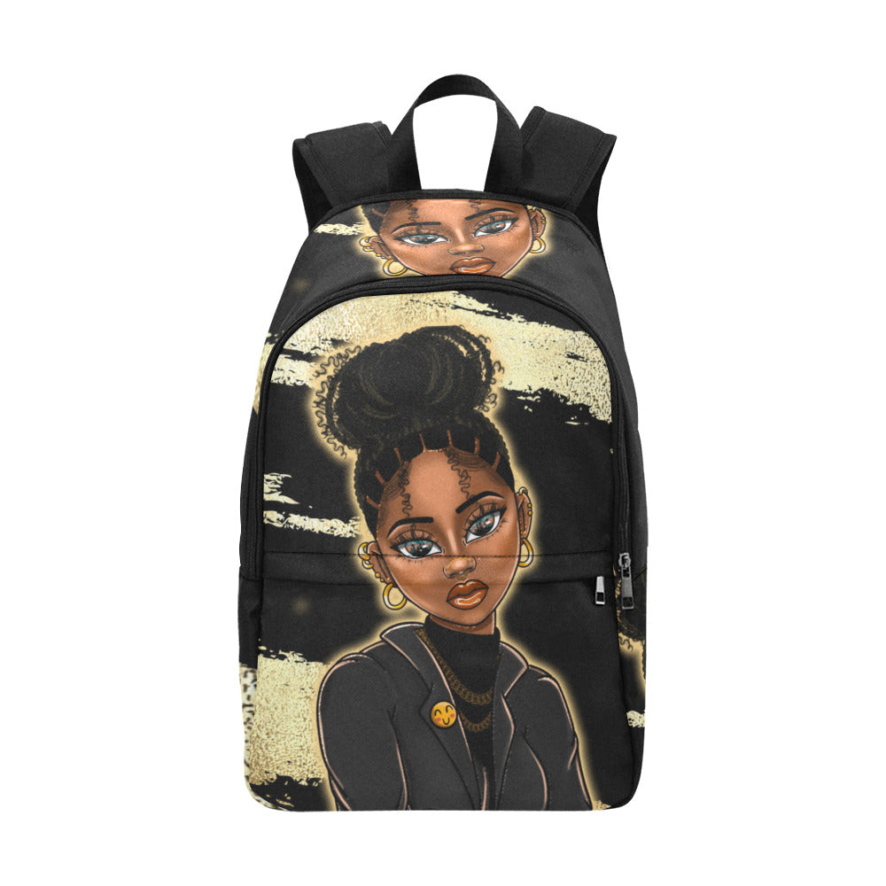 Gold and Black Girl Fabric Backpack