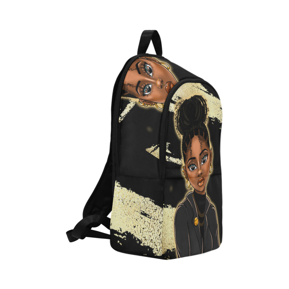 Gold and Black Girl Fabric Backpack